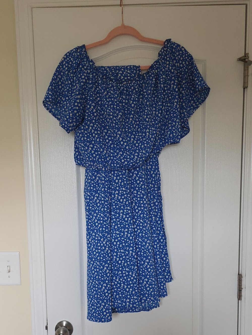 Blue Floral Off-Shoulder Womens Two Piece Shirt And Skirt Set Coord Set